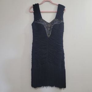 Sue Wong Nocturne beaded ruched flapper dress 14 black